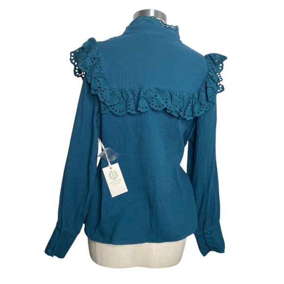 NWT Hyacinth House Teal Eyelet Tatum Blouse - Picture 3 of 6